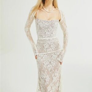 Miss Rosier NWT VALÉRIE WHITE FLORAL LACE MESH MAXI DRESS